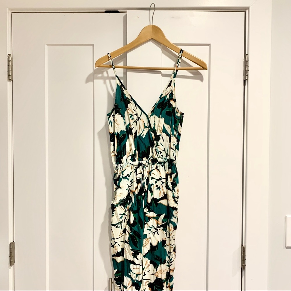 Forever 21 Teal Tropical Floral Jumpsuit